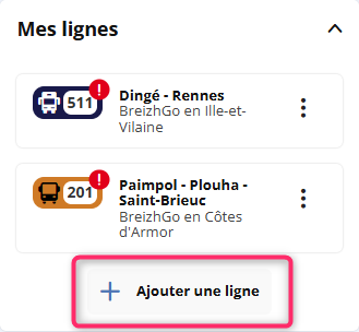 Impression écran de la zone où ajouter une ligne dans ses favoris