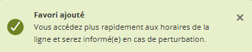 Message de confirmation de l'ajout du favori